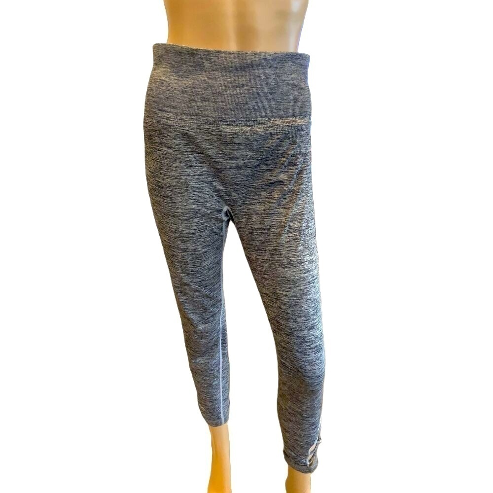 Pink Gray Heathered High Waisted Cropped Cotton Blend Leggings Size Medium